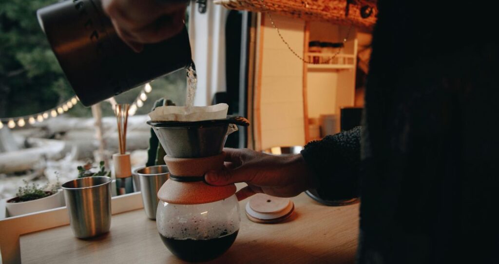 Image of coffee being made in a camper van