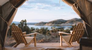 Lake view from inside a Tentrr glamping tent