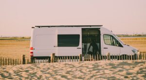 Camper van parked at a beach